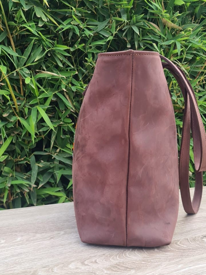 Pull Up Leather Weekender Tote Bag - Maasai Beaded