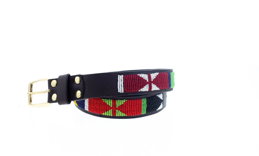 Maasai Beaded Leather Belt - Diani Pattern