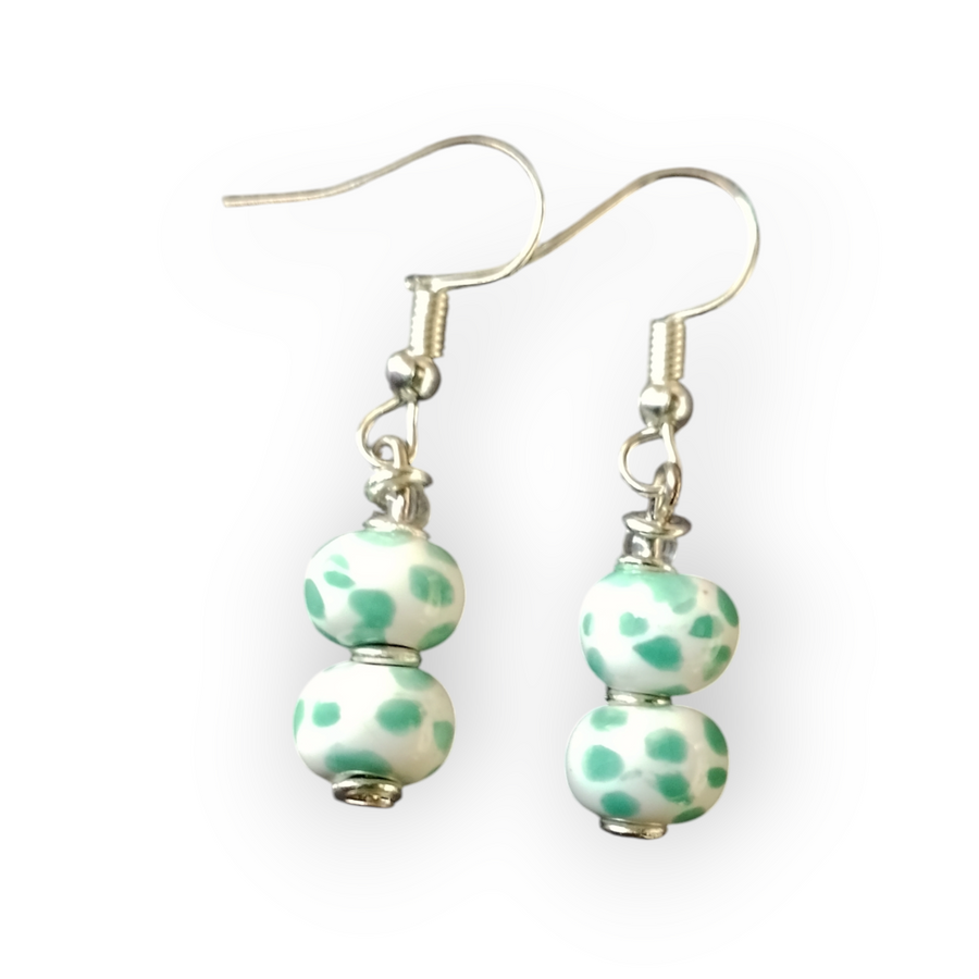 Amazing Green Tiny Dots Double Earrings