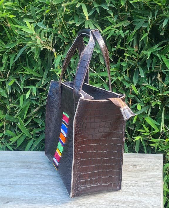 Croc Leather Maasai Beaded Hand Bag