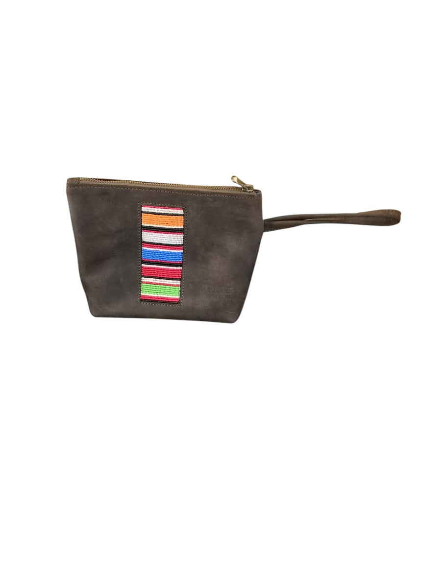Pull Up Leather Clutch Bag - Maasai Beaded