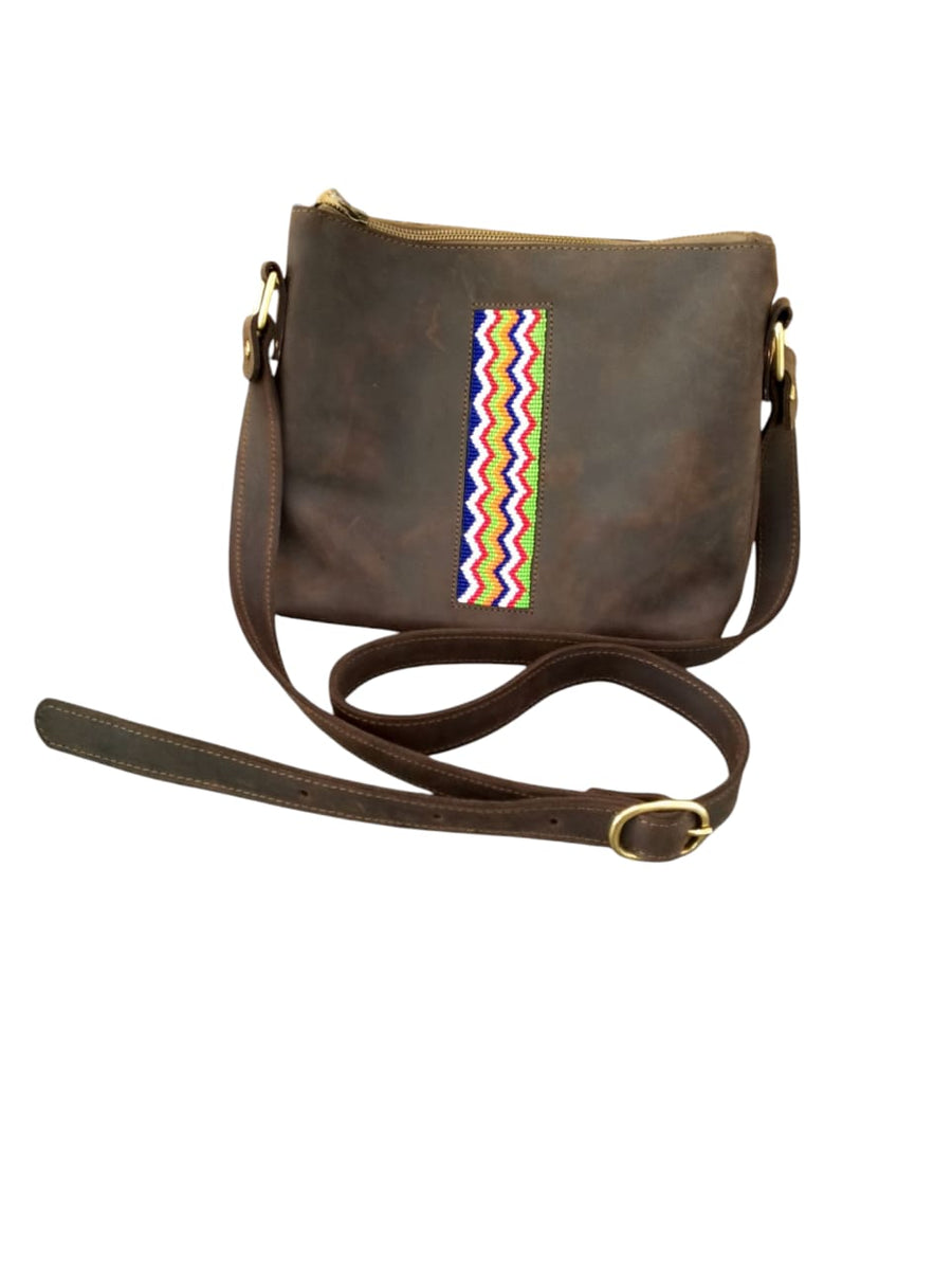 Pull Up Leather Sling Bag - Maasai Beaded