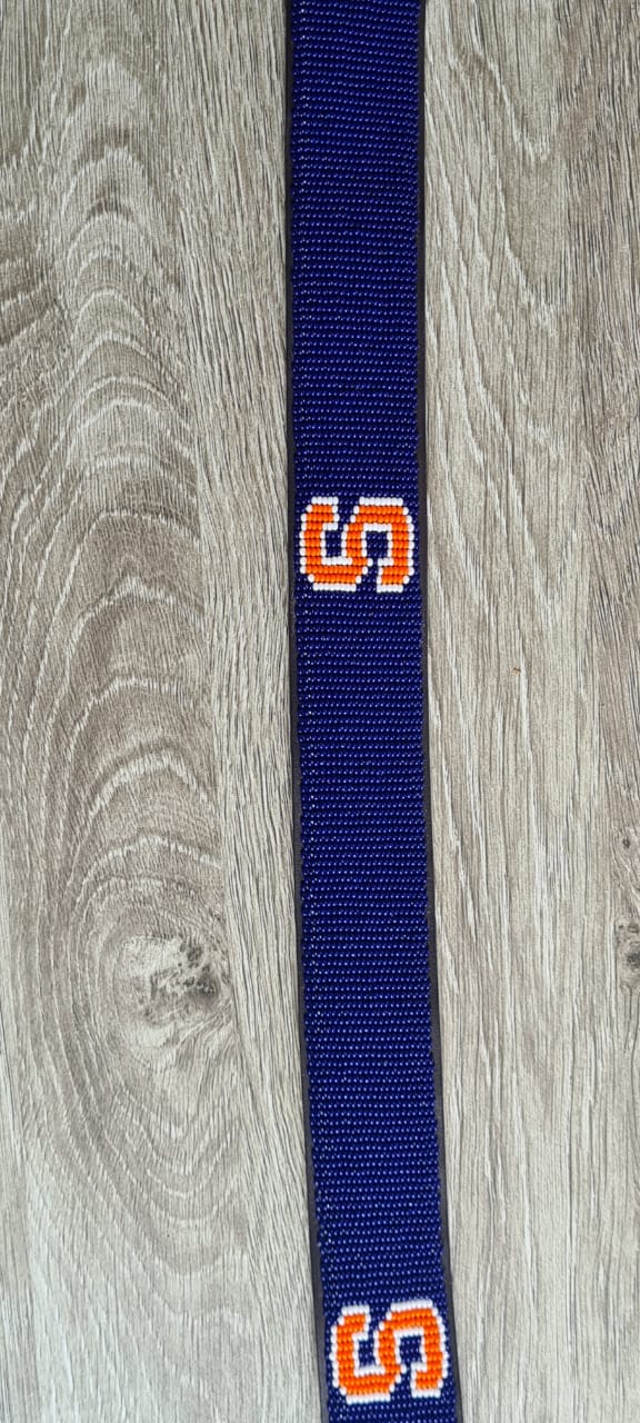 Syracuse Blue & Orange Beaded Leather Belt
