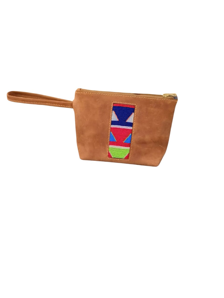 Pull Up Leather Clutch Bag - Maasai Beaded