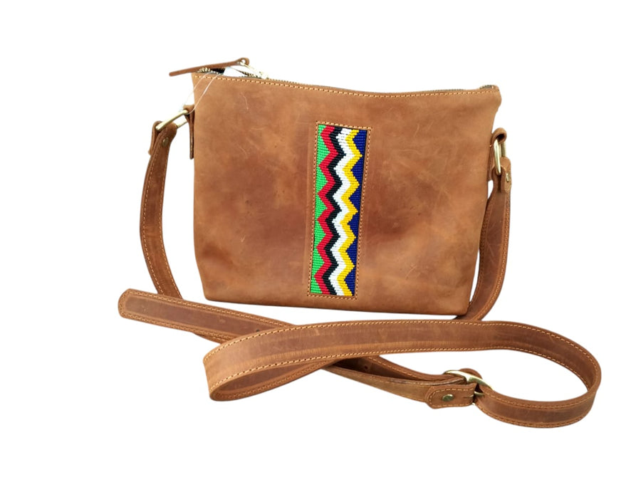 Pull Up Leather Sling Bag - Maasai Beaded