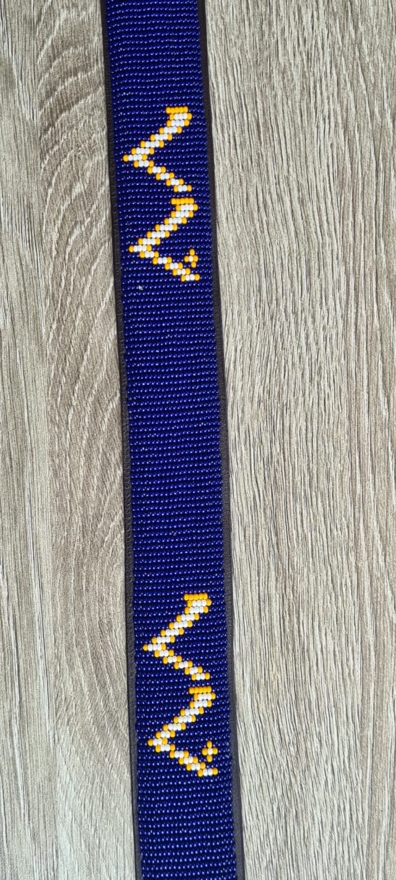 W Family Logo (medium blue) Beaded Leather Belt
