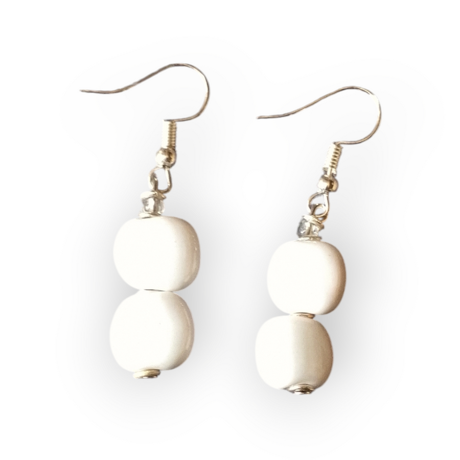 White Double Earrings