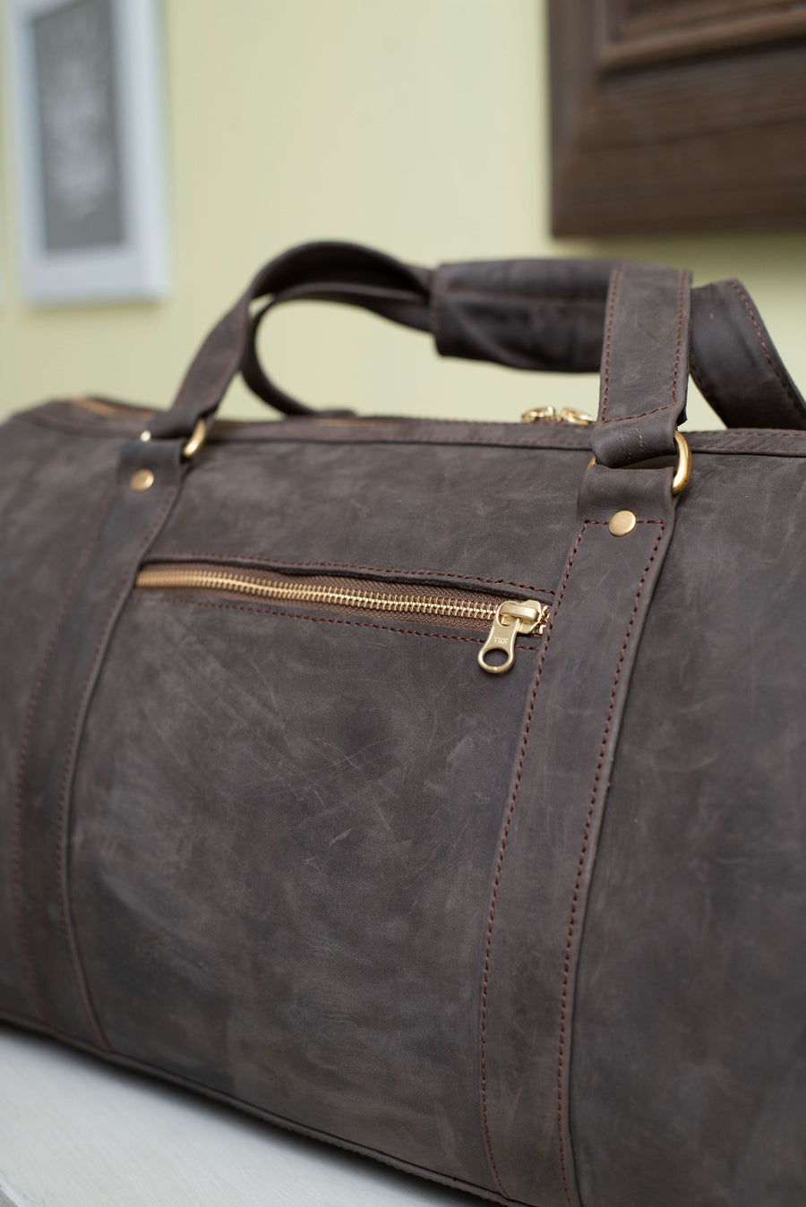 Pull Up Leather Travel Bag - with Fish leather on exterior pocket